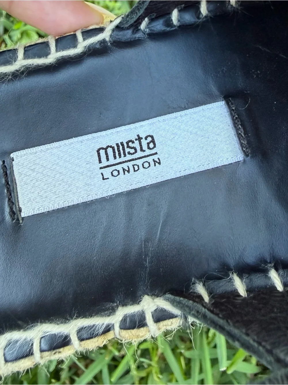 Miista Leather Whipstitch Trim Slingback Flats Espadrille Sandals Black US 8.5